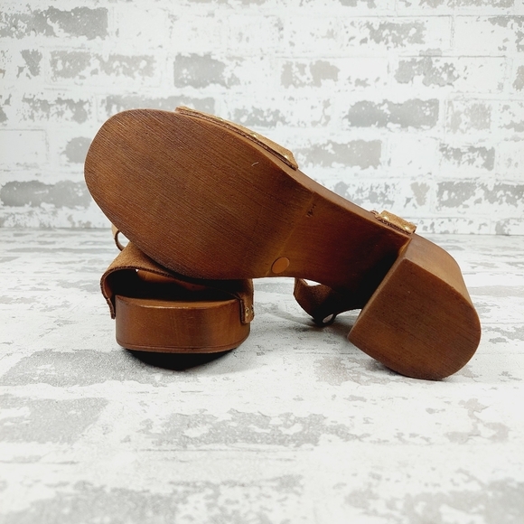 New Steve Madden Alabama Platform Suede Brown Strap Wooden Studded Sandals F527 - Picture 11 of 12